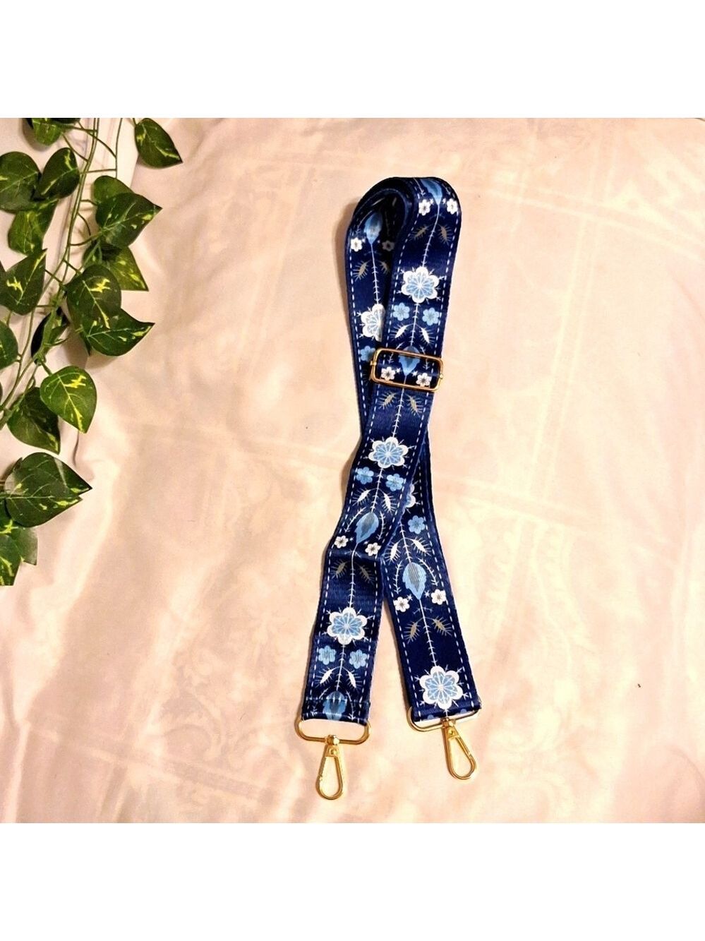 Boho guitar style crossbody bag strap adjustable New blue and white floral 1.5"…